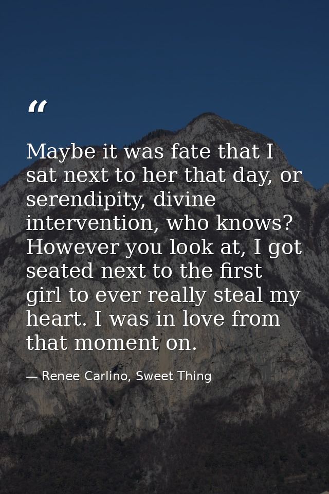 Maybe it was fate that I sat next to her that day, or serendipity, divine intervention, who knows? However you look at,  — Renee Carlino, Sweet Thing
