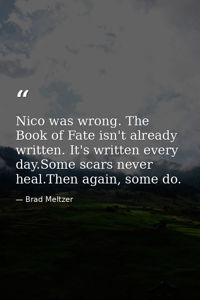 Nico was wrong. The Book of Fate isn't already written. It's written every day.Some scars never heal.Then again, some do — Brad Meltzer