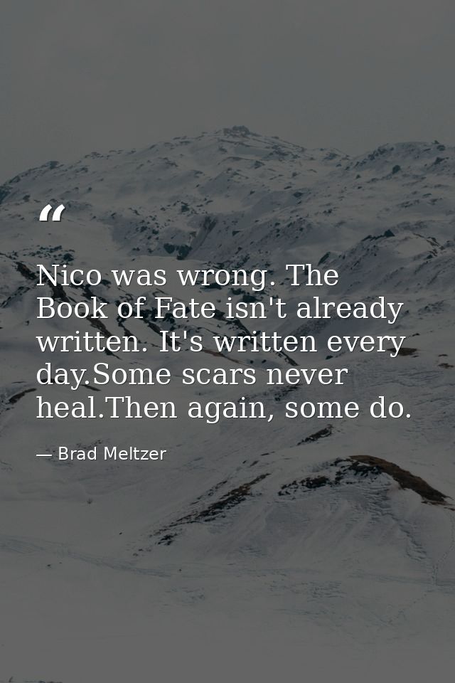 Nico was wrong. The Book of Fate isn't already written. It's written every day.Some scars never heal.Then again, some do — Brad Meltzer