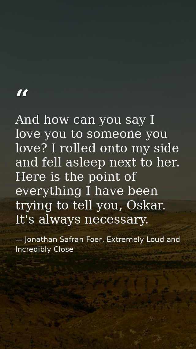 And how can you say I love you to someone you love? I rolled onto my side and fell asleep next to her. Here is the point — Jonathan Safran Foer, Extremely Loud and Incredibly Close