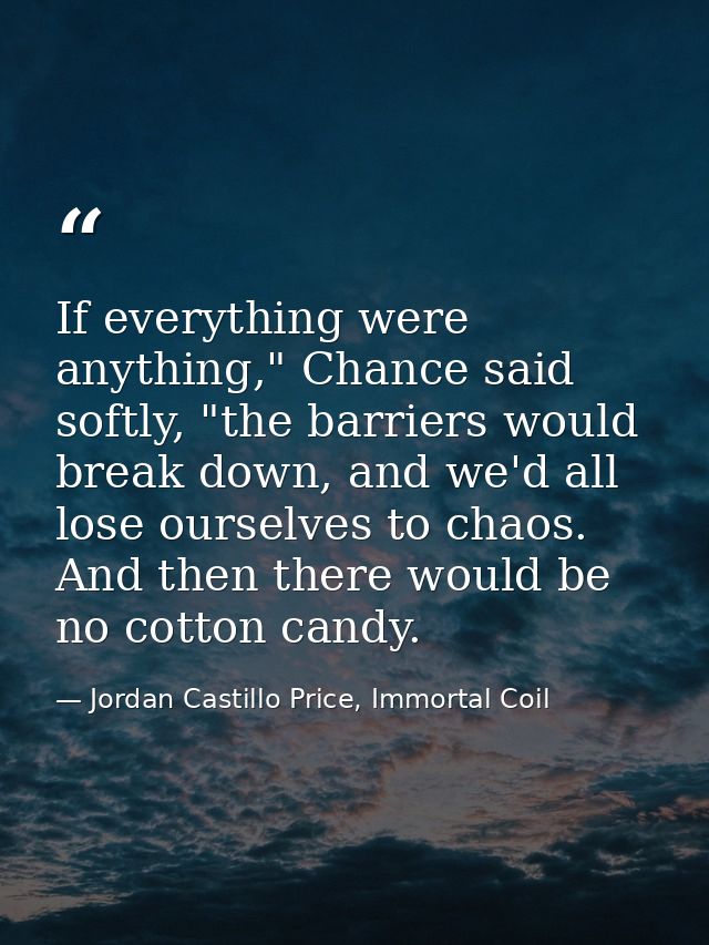 If everything were anything," Chance said softly, "the barriers would break down, and we'd all lose ourselves to chaos.  — Jordan Castillo Price, Immortal Coil