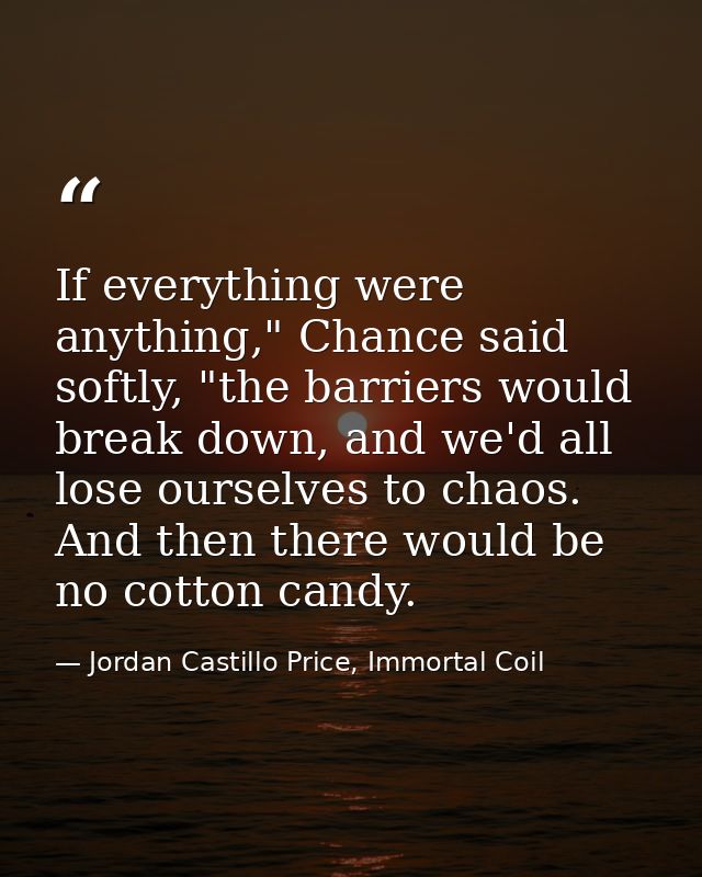 If everything were anything," Chance said softly, "the barriers would break down, and we'd all lose ourselves to chaos.  — Jordan Castillo Price, Immortal Coil