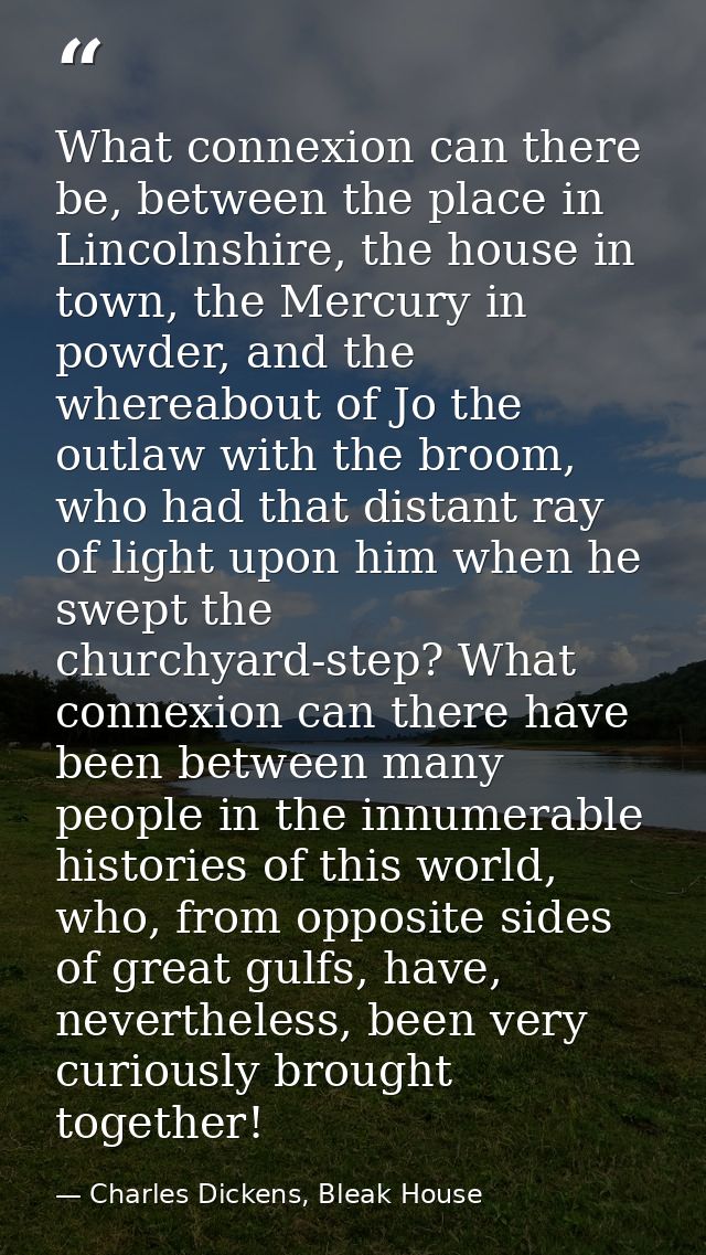 What connexion can there be, between the place in Lincolnshire, the house in town, the Mercury in powder, and the wherea — Charles Dickens, Bleak House