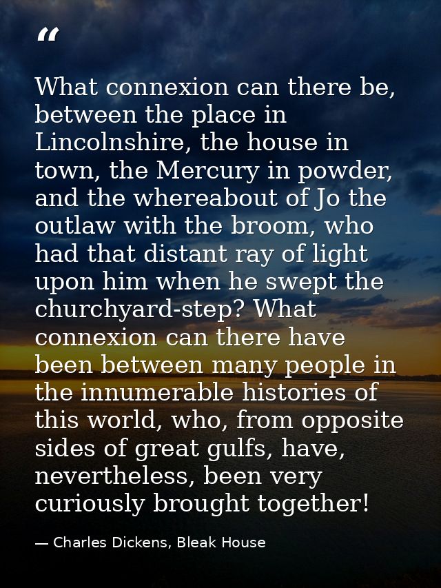 What connexion can there be, between the place in Lincolnshire, the house in town, the Mercury in powder, and the wherea — Charles Dickens, Bleak House