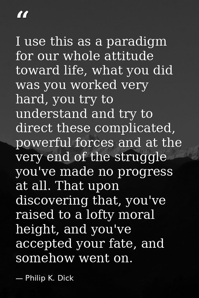 I use this as a paradigm for our whole attitude toward life, what you did was you worked very hard, you try to understan — Philip K. Dick