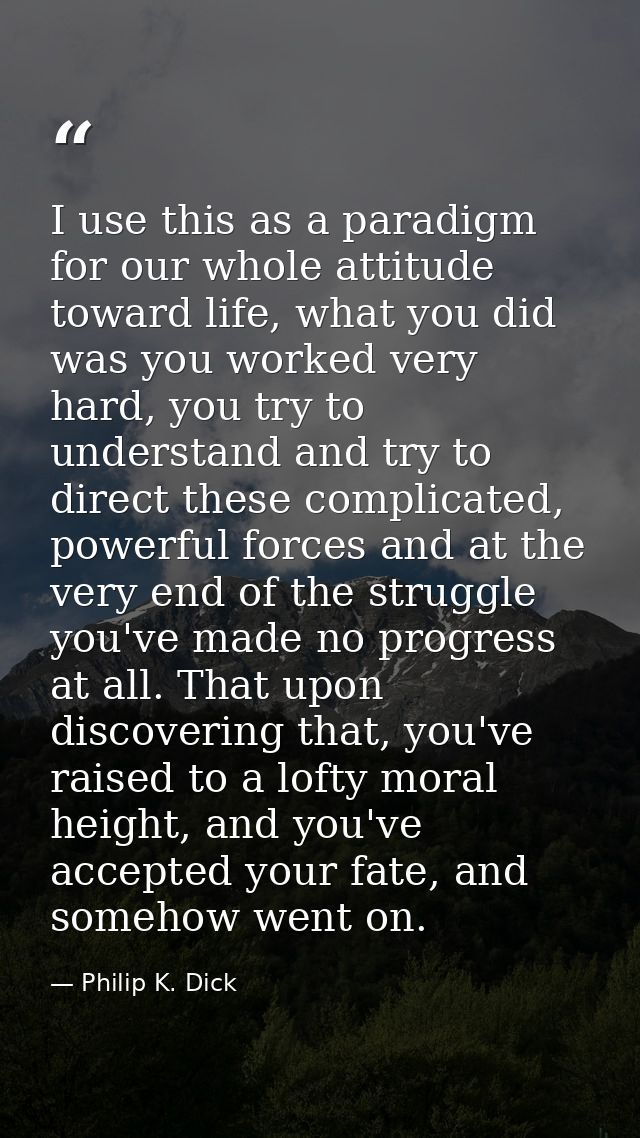 I use this as a paradigm for our whole attitude toward life, what you did was you worked very hard, you try to understan — Philip K. Dick