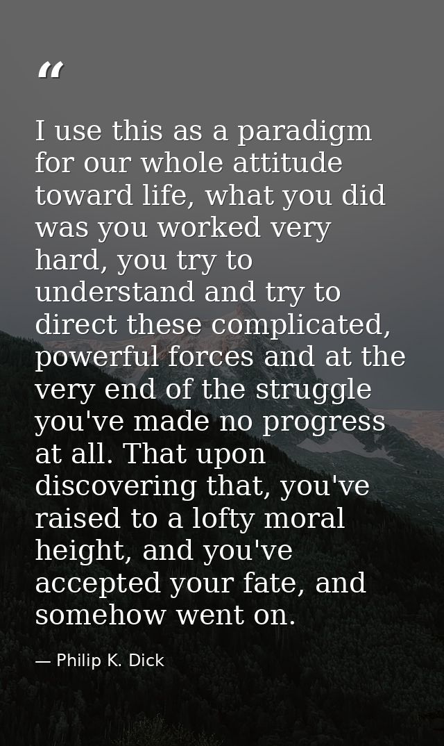 I use this as a paradigm for our whole attitude toward life, what you did was you worked very hard, you try to understan — Philip K. Dick