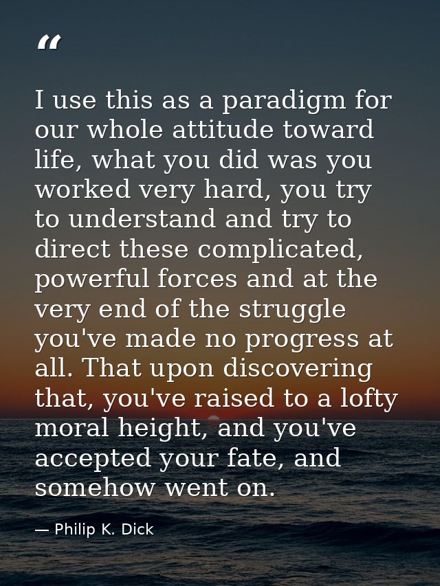 I use this as a paradigm for our whole attitude toward life, what you did was you worked very hard, you try to understan — Philip K. Dick