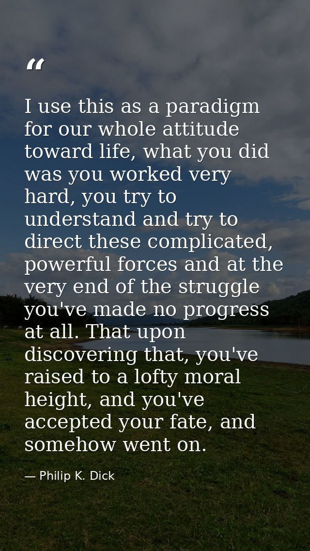 I use this as a paradigm for our whole attitude toward life, what you did was you worked very hard, you try to understan — Philip K. Dick