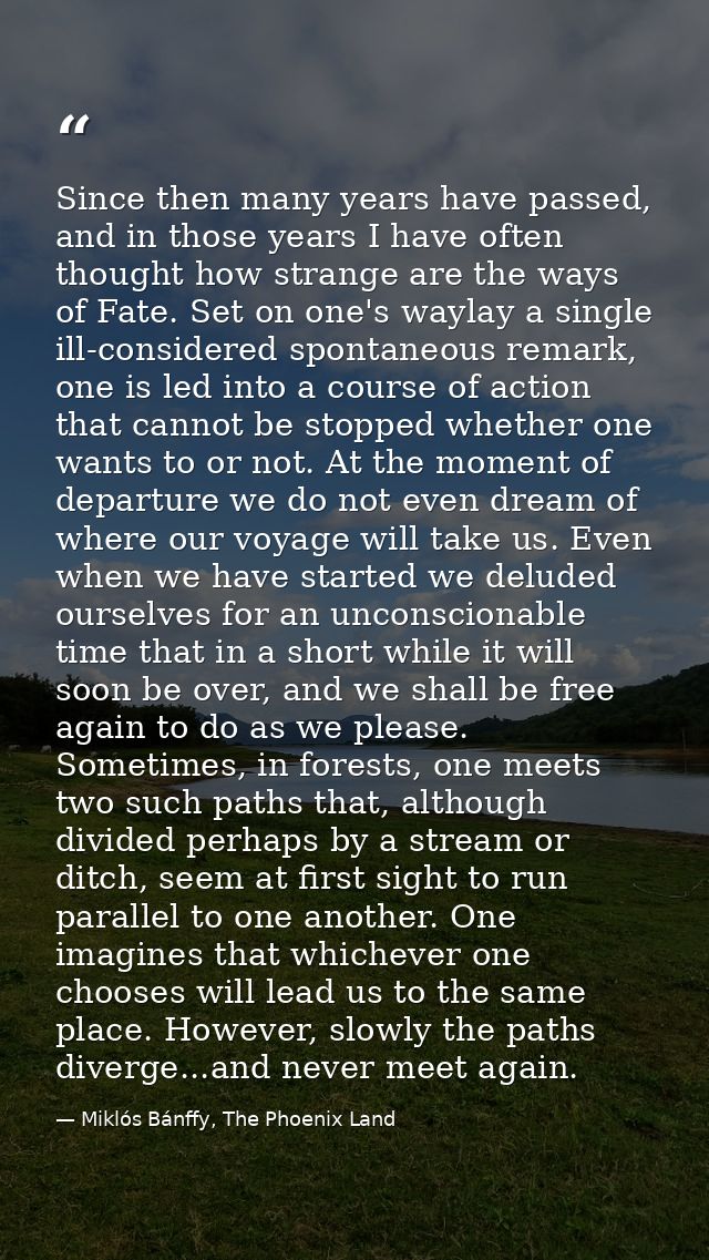 Since then many years have passed, and in those years I have often thought how strange are the ways of Fate. Set on one' — Miklós Bánffy, The Phoenix Land