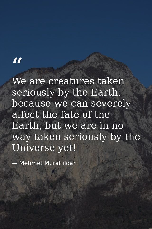 We are creatures taken seriously by the Earth, because we can severely affect the fate of the Earth, but we are in no wa — Mehmet Murat ildan