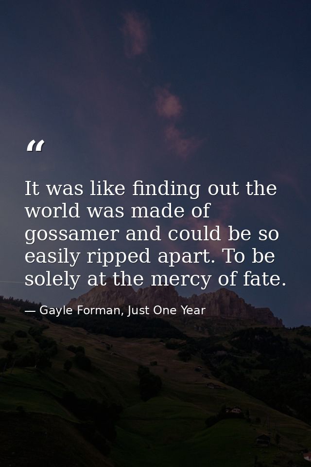 It was like finding out the world was made of gossamer and could be so easily ripped apart. To be solely at the mercy of — Gayle Forman, Just One Year