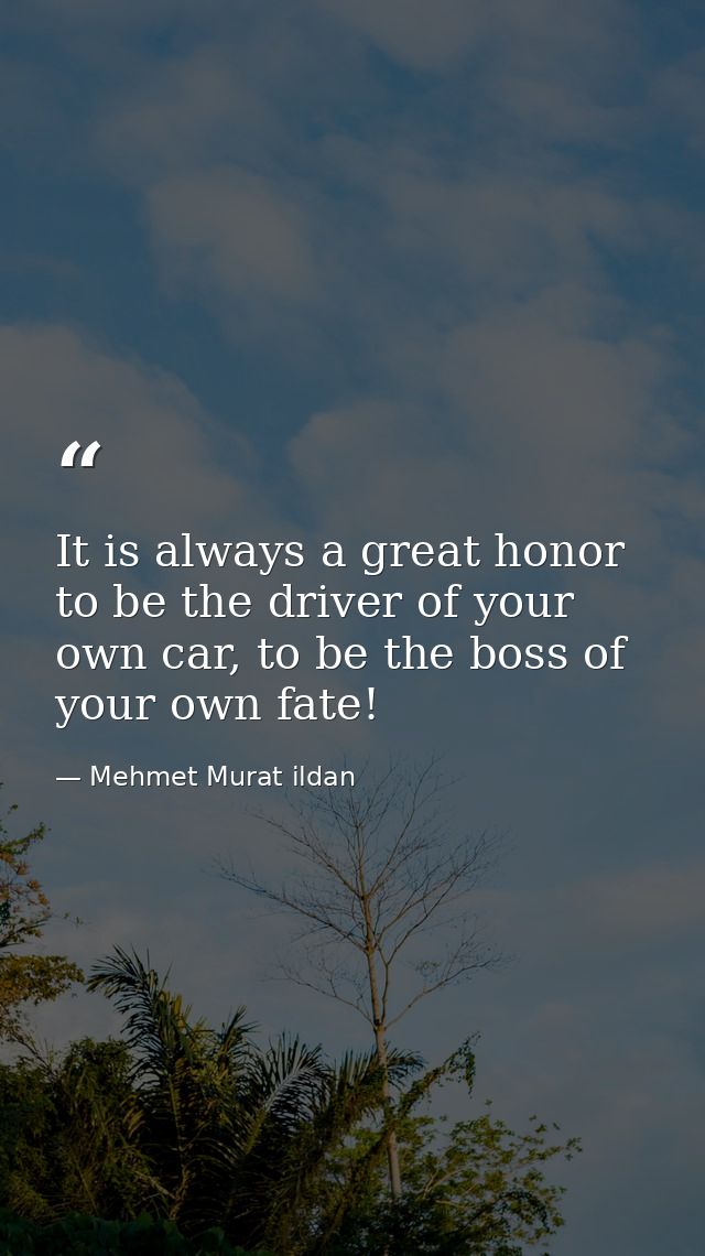 It is always a great honor to be the driver of your own car, to be the boss of your own fate! — Mehmet Murat ildan