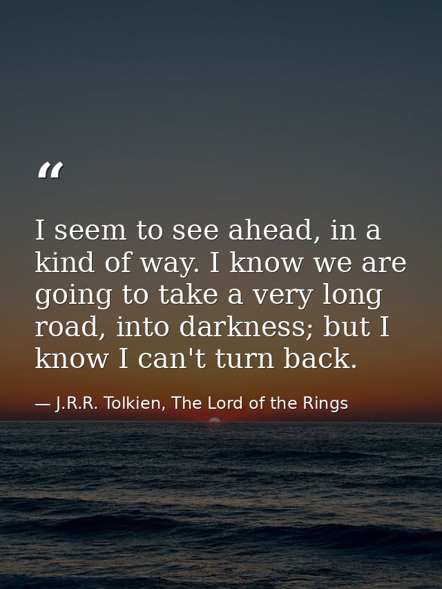 I seem to see ahead, in a kind of way. I know we are going to take a very long road, into darkness; but I know I can't t — J.R.R. Tolkien, The Lord of the Rings