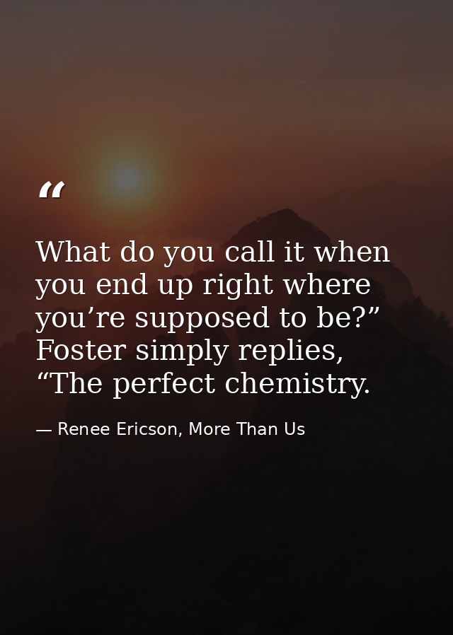 What do you call it when you end up right where you’re supposed to be?” Foster simply replies, “The perfect chemistry. — Renee Ericson, More Than Us