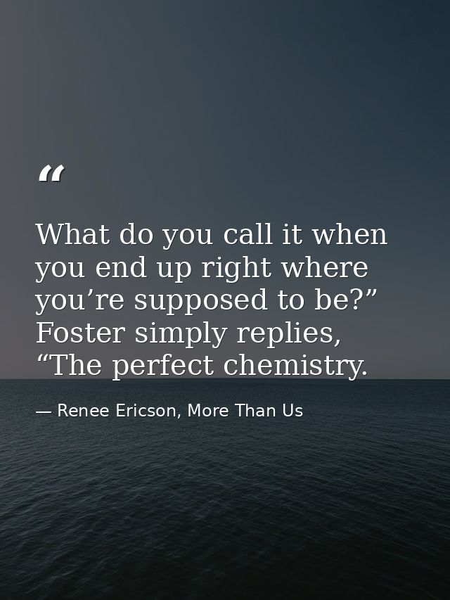 What do you call it when you end up right where you’re supposed to be?” Foster simply replies, “The perfect chemistry. — Renee Ericson, More Than Us