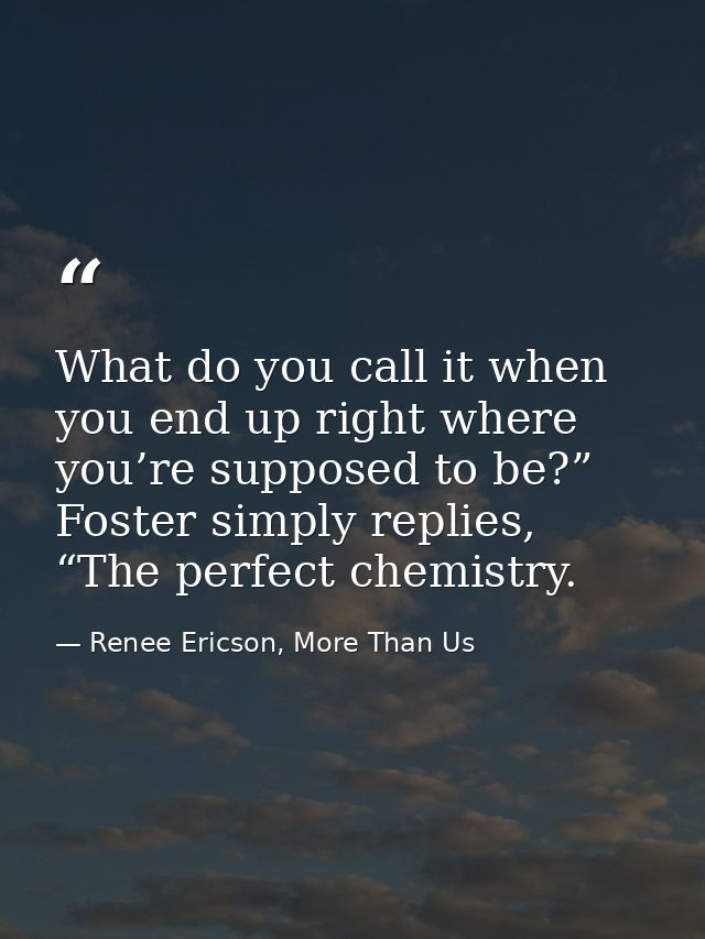 What do you call it when you end up right where you’re supposed to be?” Foster simply replies, “The perfect chemistry. — Renee Ericson, More Than Us
