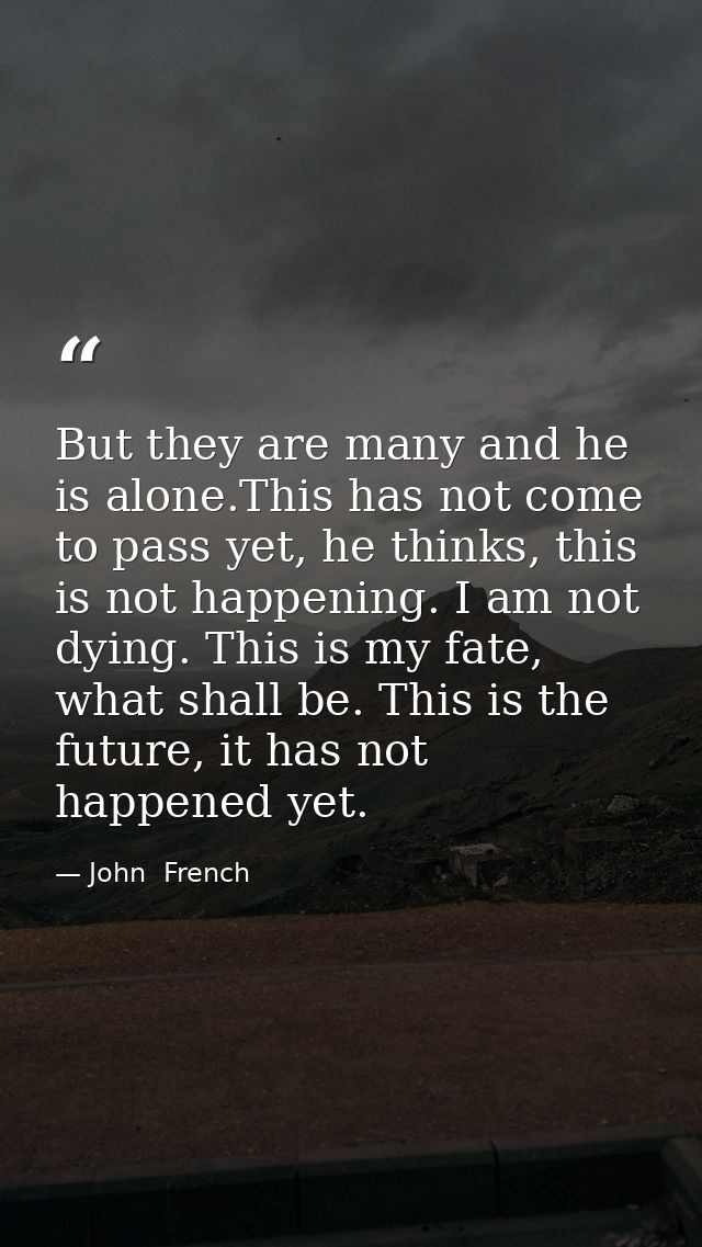 But they are many and he is alone.This has not come to pass yet, he thinks, this is not happening. I am not dying. This  — John  French