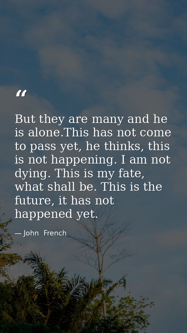 But they are many and he is alone.This has not come to pass yet, he thinks, this is not happening. I am not dying. This  — John  French