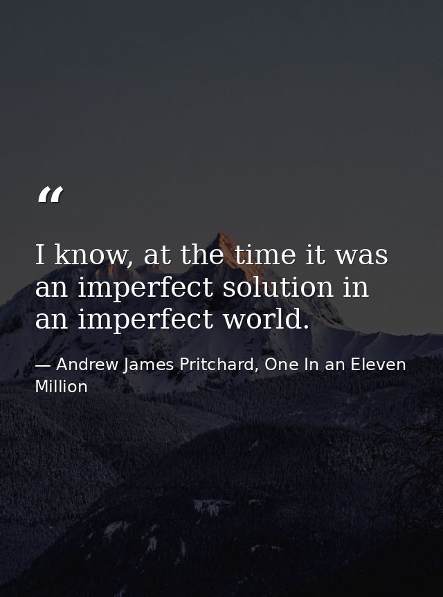 I know, at the time it was an imperfect solution in an imperfect world. — Andrew James Pritchard, One In an Eleven Million