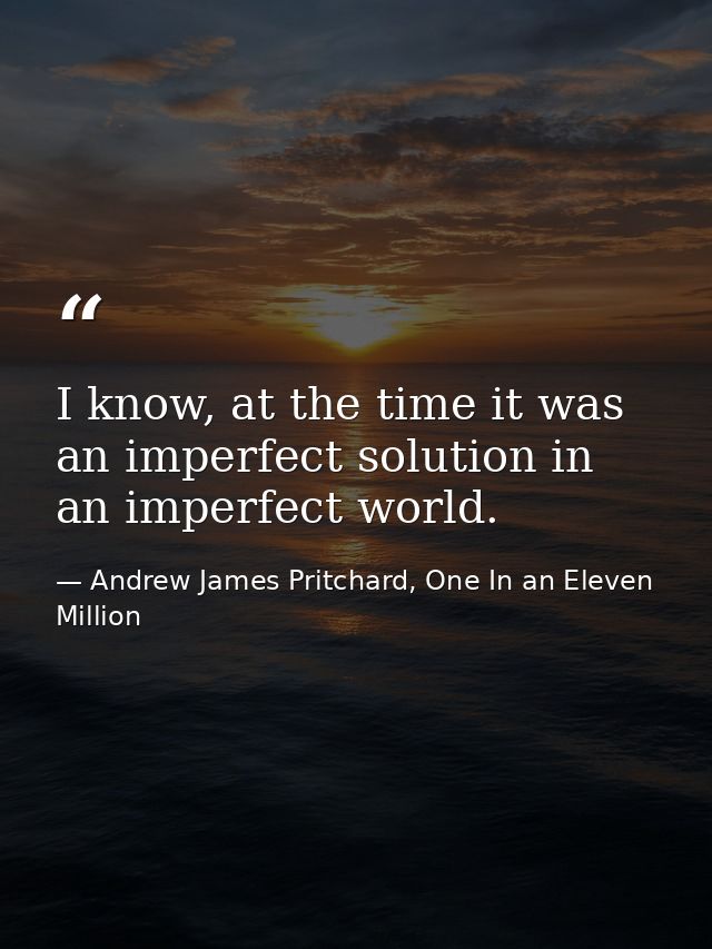 I know, at the time it was an imperfect solution in an imperfect world. — Andrew James Pritchard, One In an Eleven Million