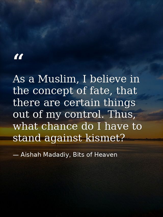 As a Muslim, I believe in the concept of fate, that there are certain things out of my control. Thus, what chance do I h — Aishah Madadiy, Bits of Heaven