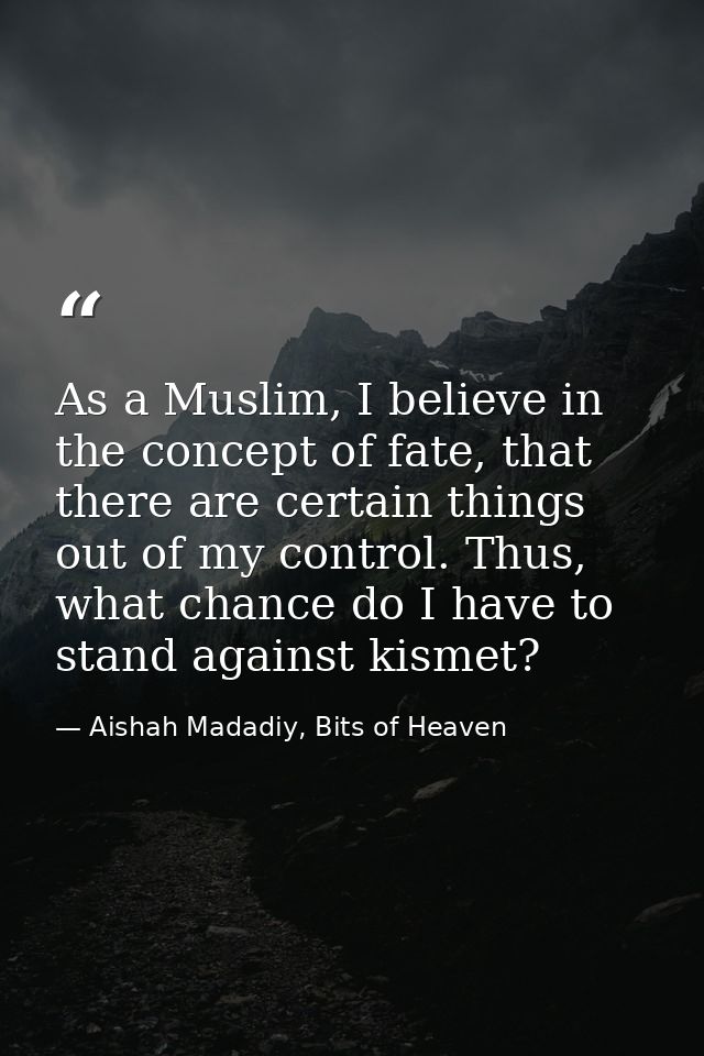 As a Muslim, I believe in the concept of fate, that there are certain things out of my control. Thus, what chance do I h — Aishah Madadiy, Bits of Heaven