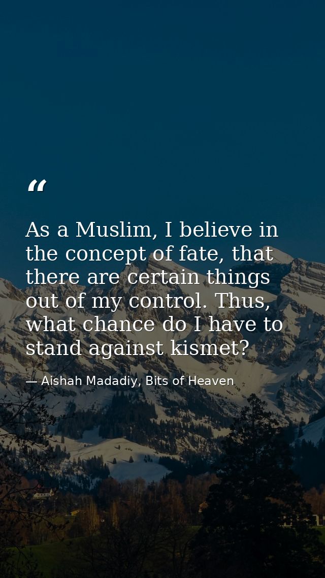 As a Muslim, I believe in the concept of fate, that there are certain things out of my control. Thus, what chance do I h — Aishah Madadiy, Bits of Heaven
