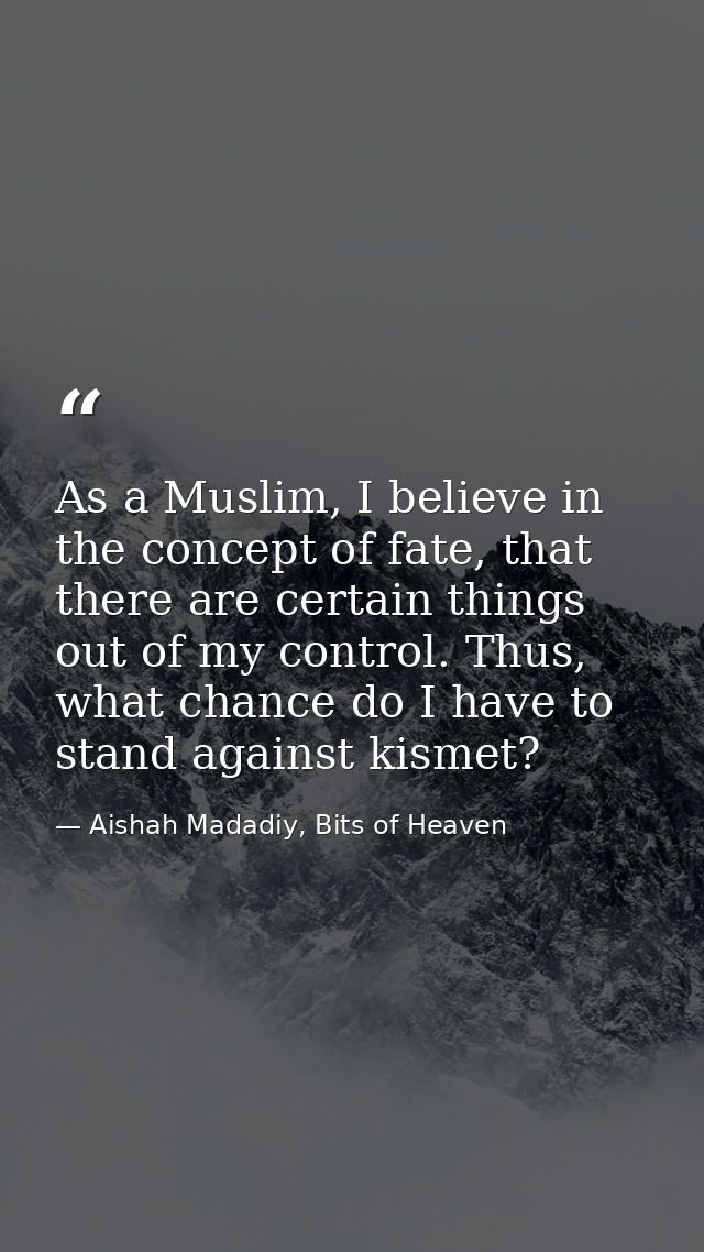 As a Muslim, I believe in the concept of fate, that there are certain things out of my control. Thus, what chance do I h — Aishah Madadiy, Bits of Heaven