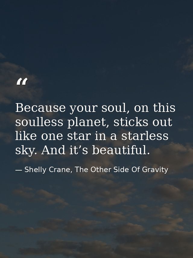 Because your soul, on this soulless planet, sticks out like one star in a starless sky. And it’s beautiful. — Shelly Crane, The Other Side Of Gravity