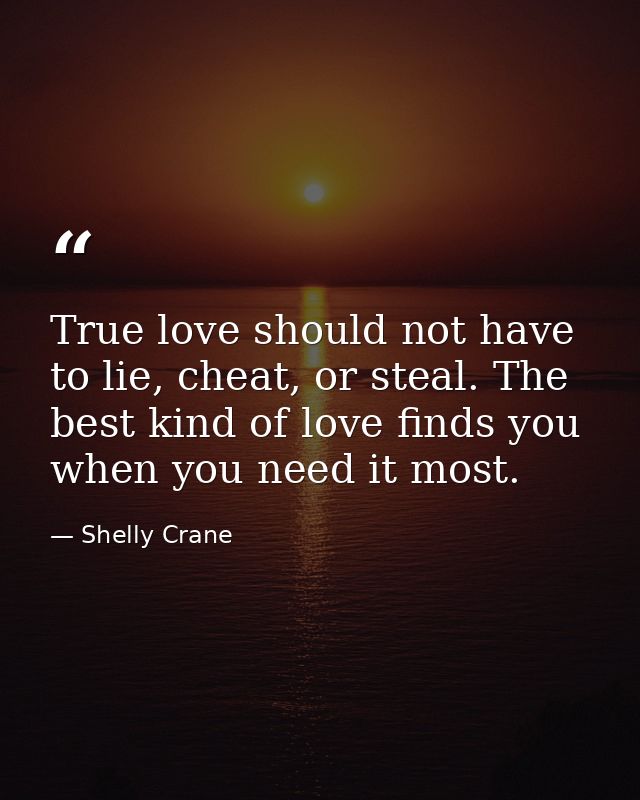 True love should not have to lie, cheat, or steal. The best kind of love finds you when you need it most. — Shelly Crane