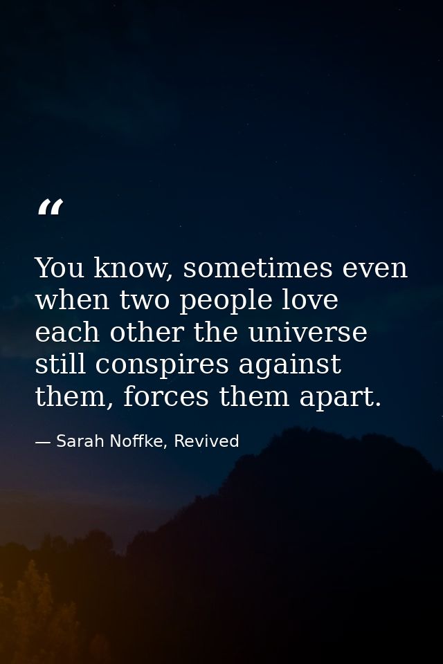 You know, sometimes even when two people love each other the universe still conspires against them, forces them apart. — Sarah Noffke, Revived