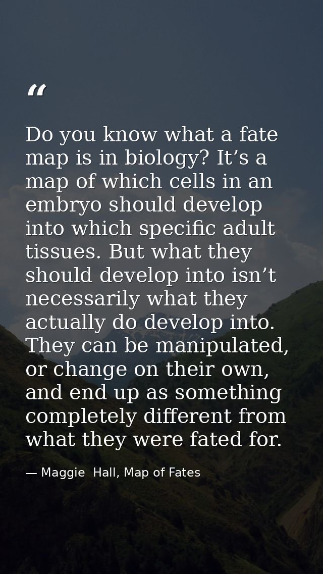 Do you know what a fate map is in biology? It’s a map of which cells in an embryo should develop into which specific adu — Maggie  Hall, Map of Fates