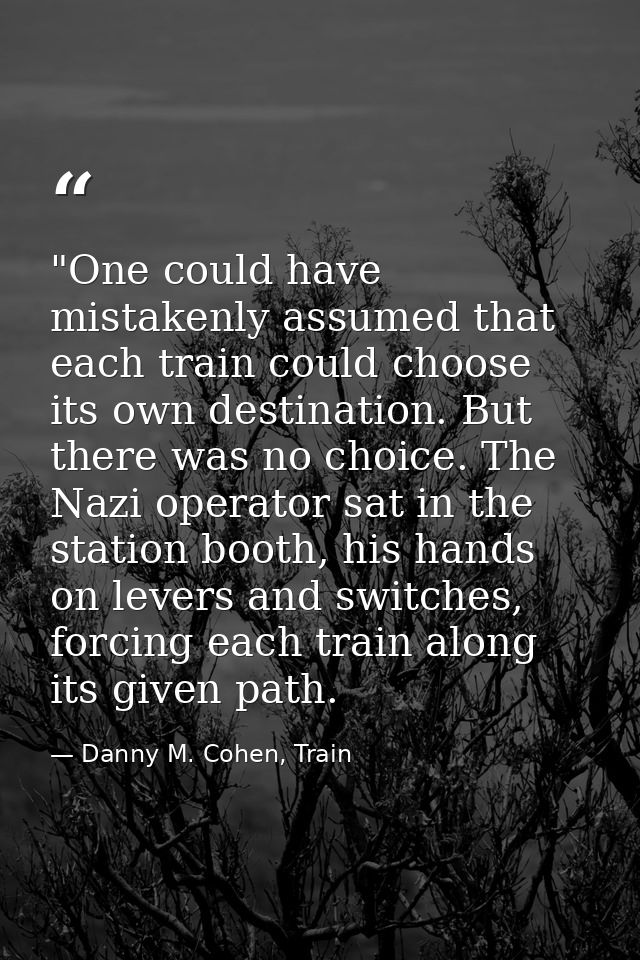 ​"One could have mistakenly assumed that each train could choose its own destination. But there was no choice. The Nazi  — Danny M. Cohen, Train