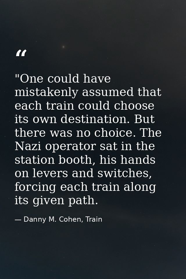 ​"One could have mistakenly assumed that each train could choose its own destination. But there was no choice. The Nazi  — Danny M. Cohen, Train