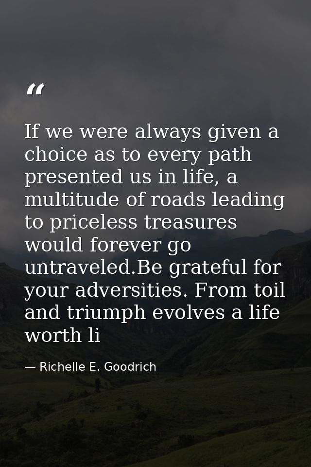 If we were always given a choice as to every path presented us in life, a multitude of roads leading to priceless treasu — Richelle E. Goodrich