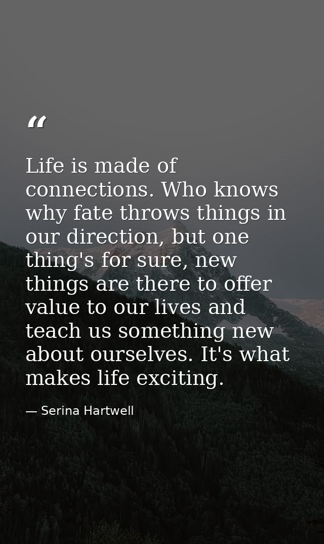 Life is made of connections. Who knows why fate throws things in our direction, but one thing's for sure, new things are — Serina Hartwell