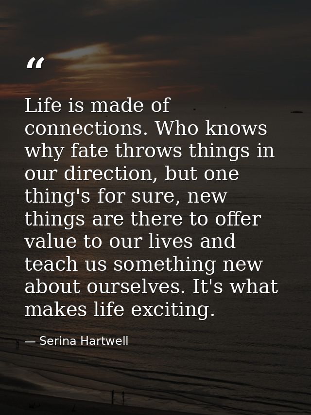 Life is made of connections. Who knows why fate throws things in our direction, but one thing's for sure, new things are — Serina Hartwell