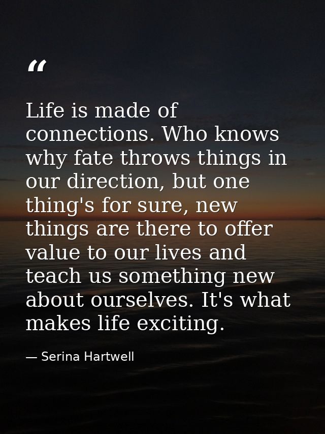 Life is made of connections. Who knows why fate throws things in our direction, but one thing's for sure, new things are — Serina Hartwell
