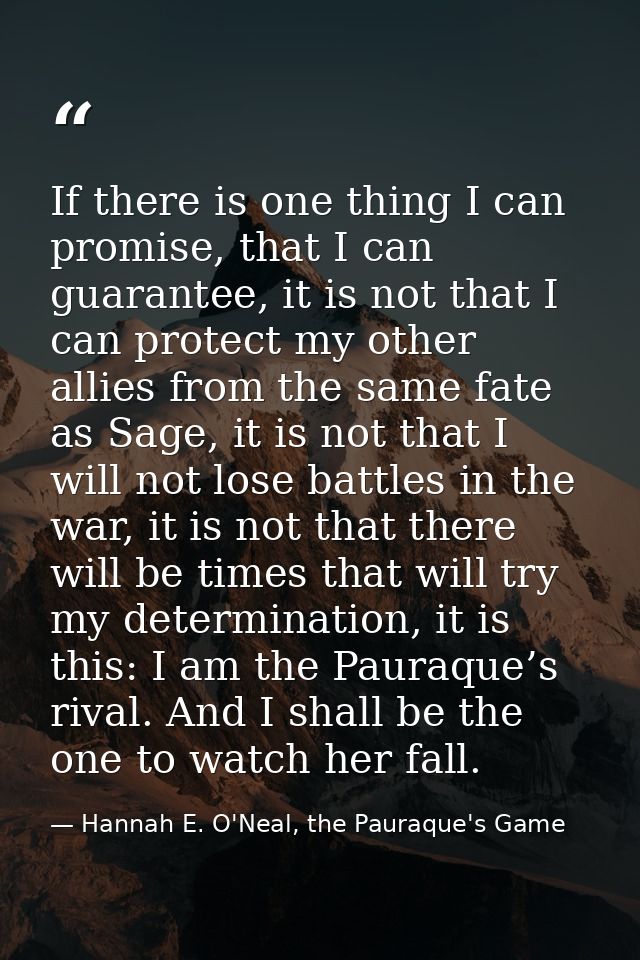 If there is one thing I can promise, that I can guarantee, it is not that I can protect my other allies from the same fa — Hannah E. O'Neal, the Pauraque's Game