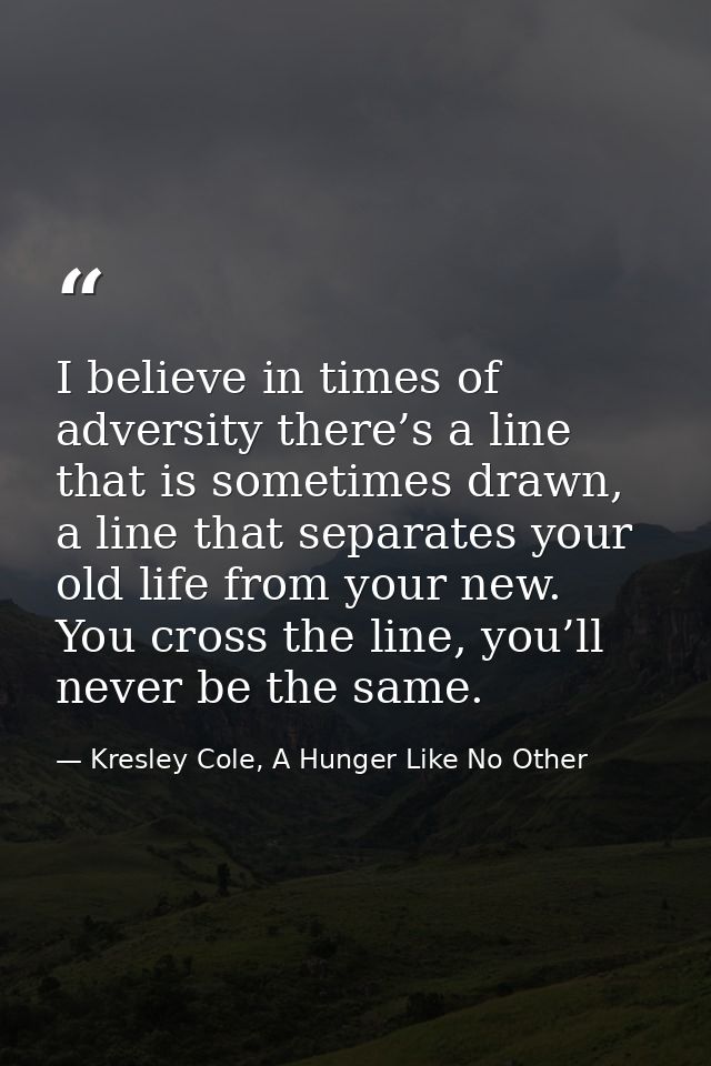 I believe in times of adversity there’s a line that is sometimes drawn, a line that separates your old life from your ne — Kresley Cole, A Hunger Like No Other