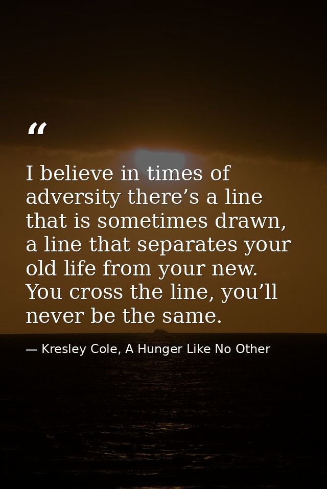 I believe in times of adversity there’s a line that is sometimes drawn, a line that separates your old life from your ne — Kresley Cole, A Hunger Like No Other
