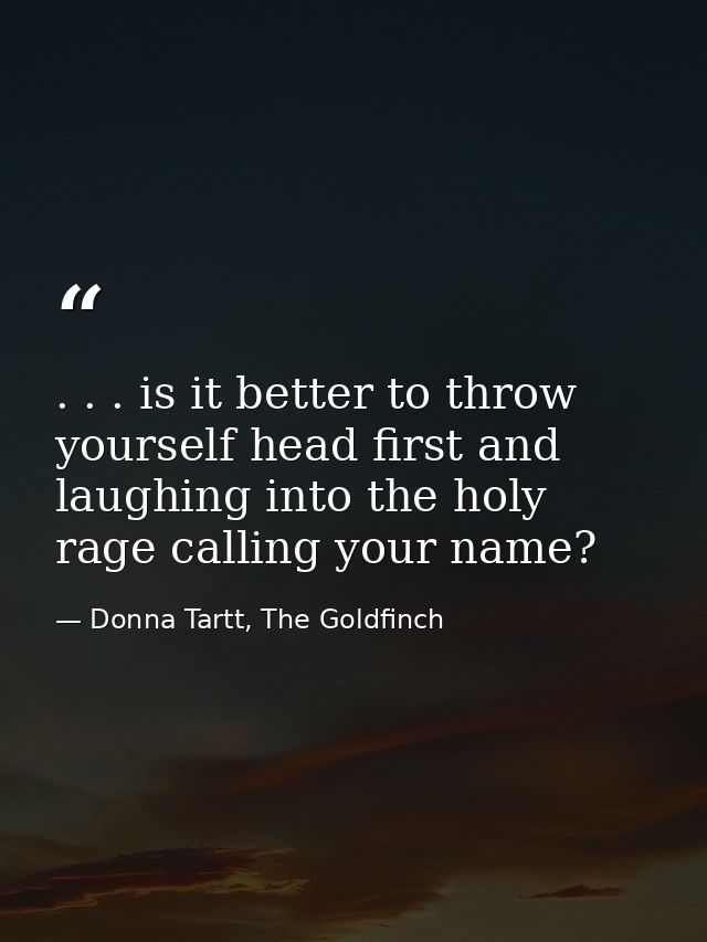 . . . is it better to throw yourself head first and laughing into the holy rage calling your name? — Donna Tartt, The Goldfinch