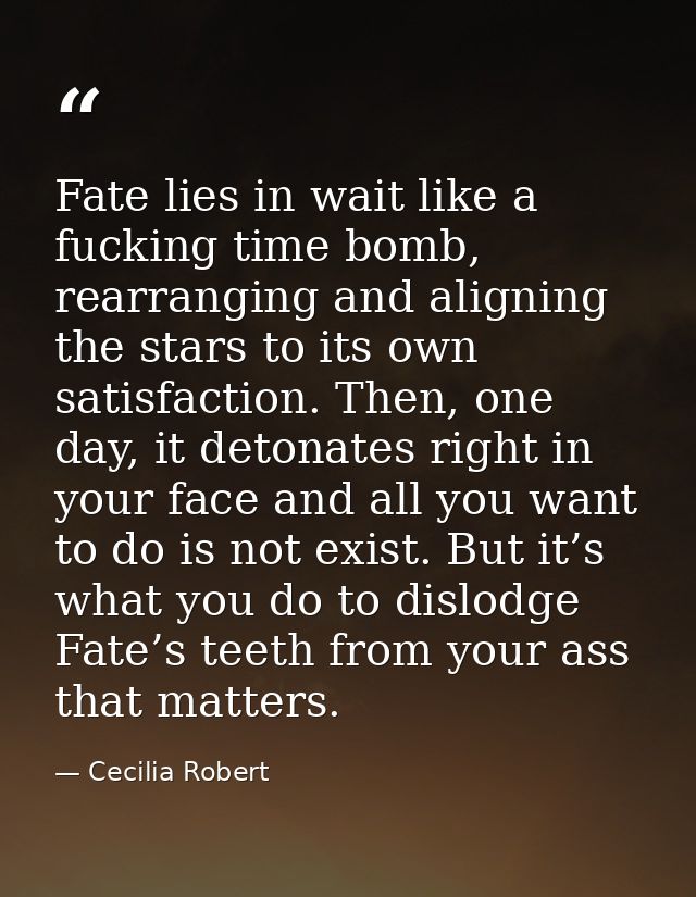 Fate lies in wait like a fucking time bomb, rearranging and aligning the stars to its own satisfaction. Then, one day, i — Cecilia Robert