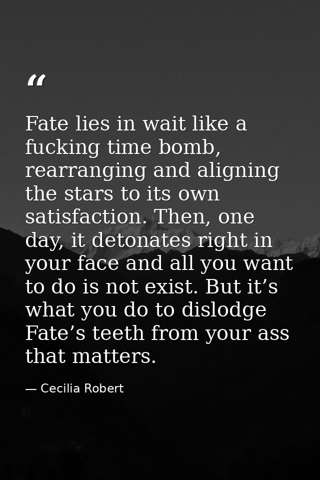 Fate lies in wait like a fucking time bomb, rearranging and aligning the stars to its own satisfaction. Then, one day, i — Cecilia Robert