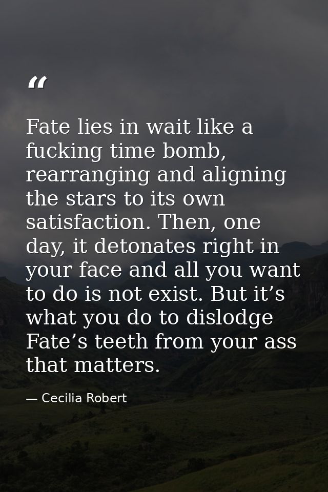 Fate lies in wait like a fucking time bomb, rearranging and aligning the stars to its own satisfaction. Then, one day, i — Cecilia Robert