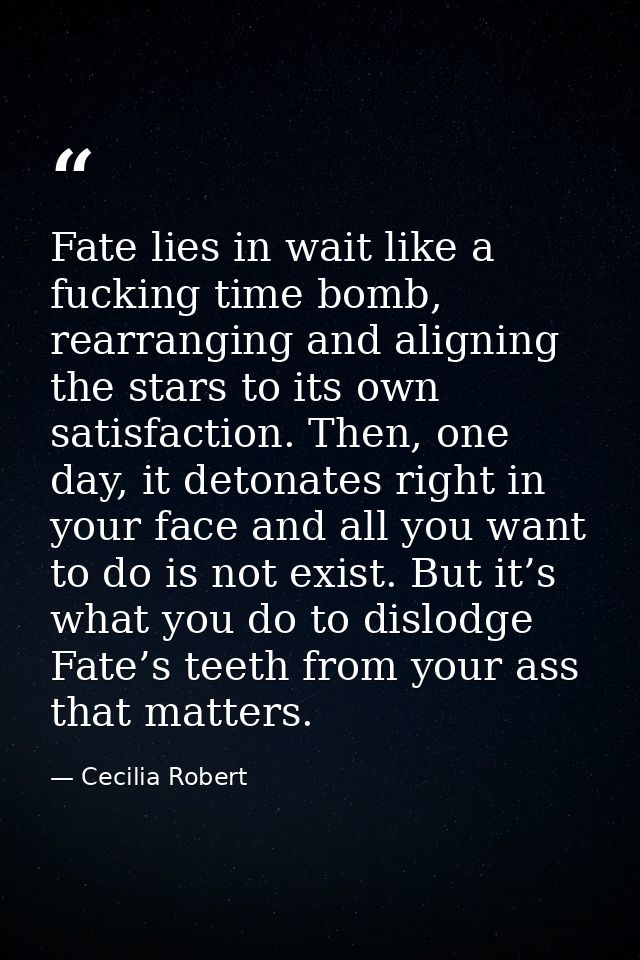 Fate lies in wait like a fucking time bomb, rearranging and aligning the stars to its own satisfaction. Then, one day, i — Cecilia Robert