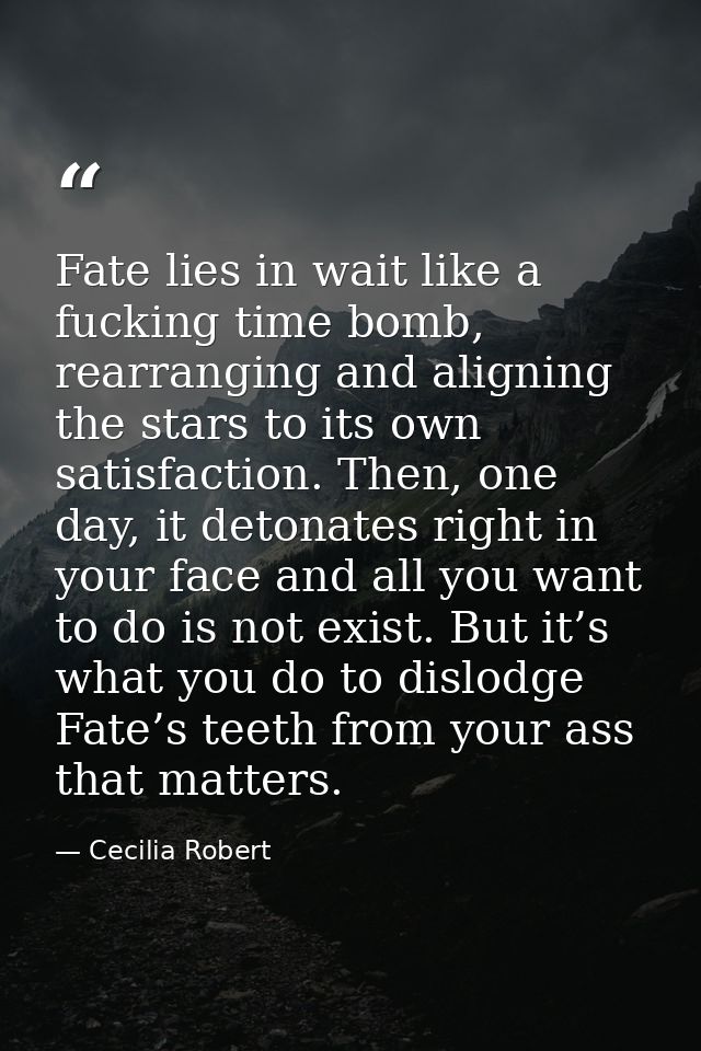 Fate lies in wait like a fucking time bomb, rearranging and aligning the stars to its own satisfaction. Then, one day, i — Cecilia Robert