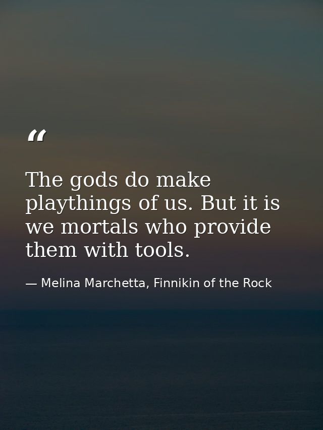 The gods do make playthings of us. But it is we mortals who provide them with tools. — Melina Marchetta, Finnikin of the Rock