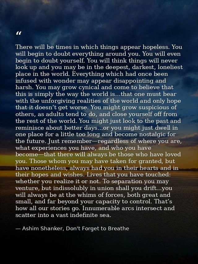 There will be times in which things appear hopeless. You will begin to doubt everything around you. You will even begin  — Ashim Shanker, Don't Forget to Breathe